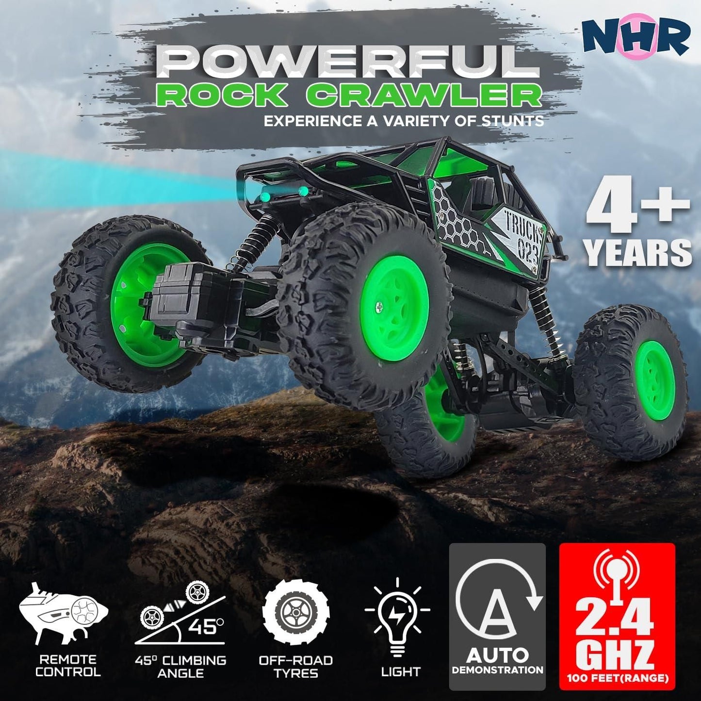 Rechargeable 4x4 Rock Crawling Rally Car – Green RC Monster Truck