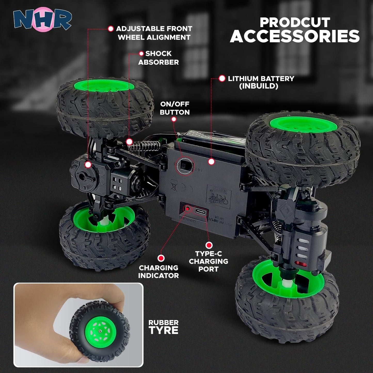 Rechargeable 4x4 Rock Crawling Rally Car – Green RC Monster Truck